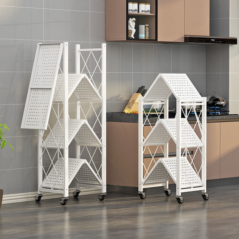 5 tier metal foldable storage rack with wheels, metal shelf organizer display rack for balcony kitchen, slim storage rack