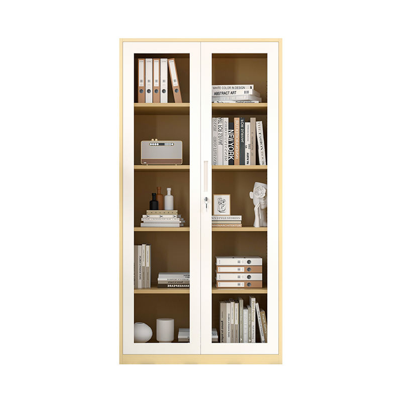 Office Use wood like Cabinet swing glass door wood grain metal filing cabinet with 4 adjustable shelves