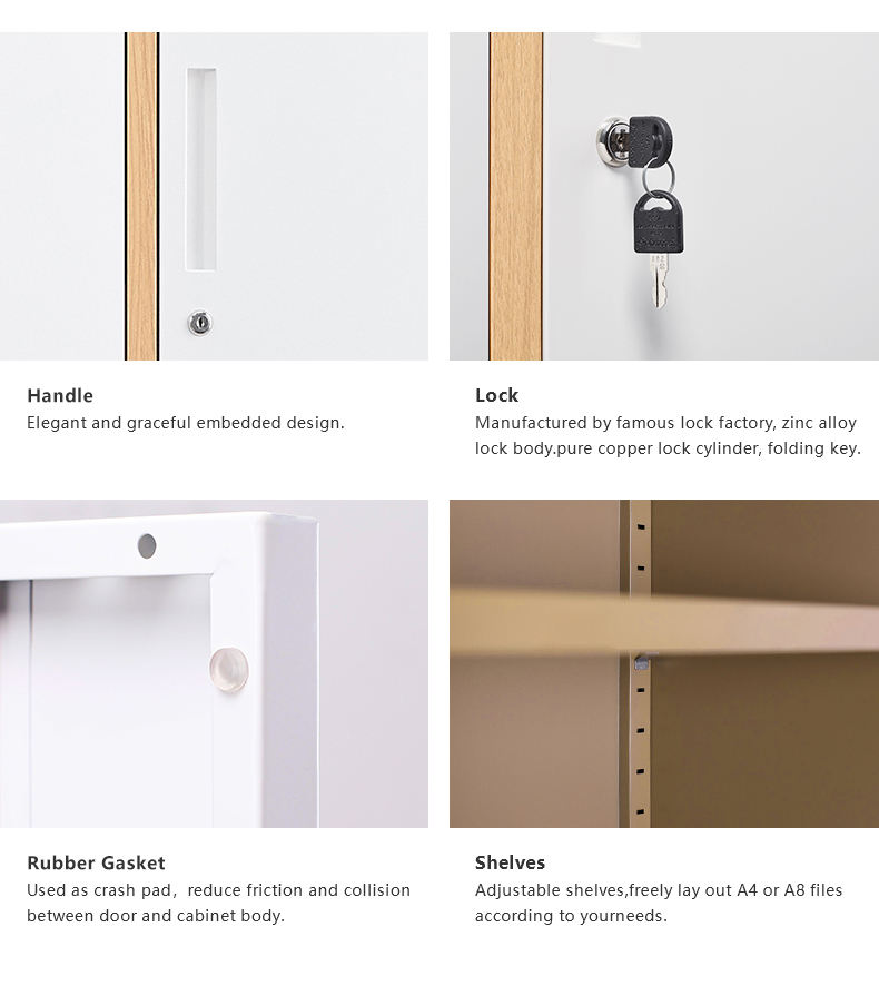 Wood like style metal cabinet storage glass door steel cupboard cabinet wood grain Metal filing cabinet