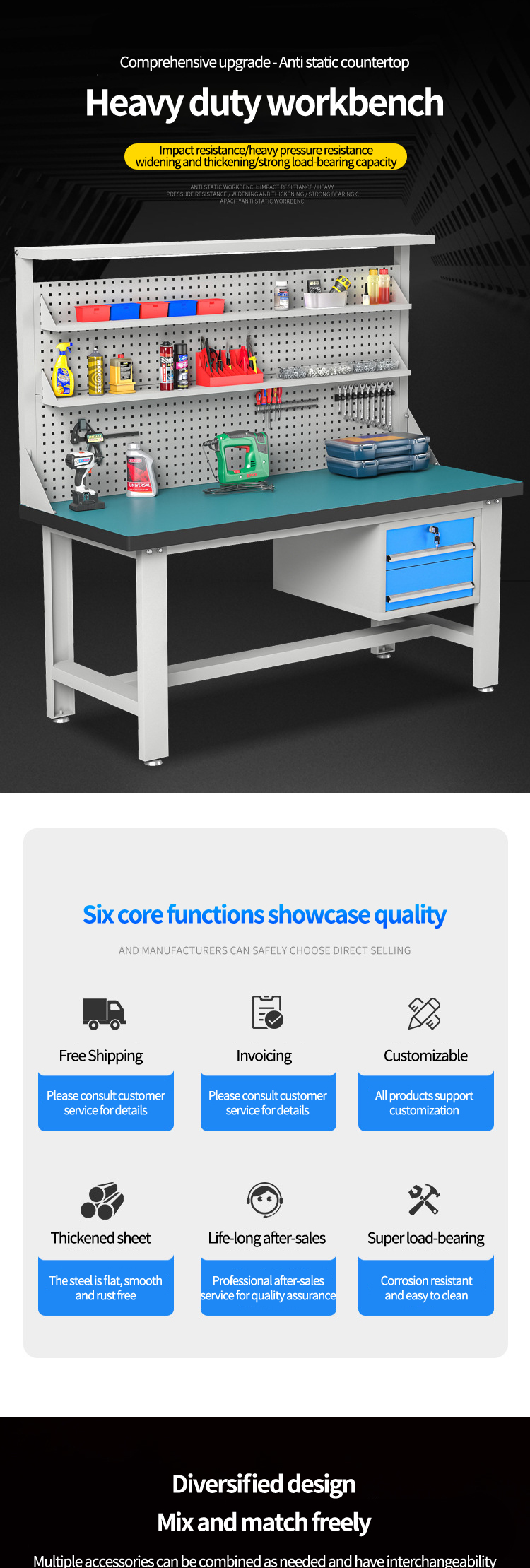 Heavy - duty workbench with tools.