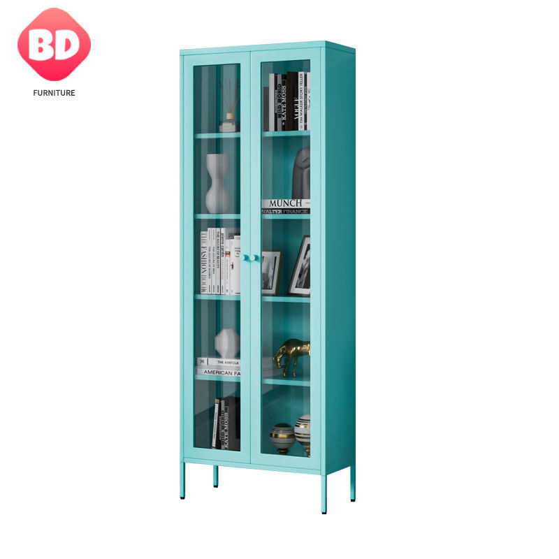 Hot Selling Home High Foot Metal Bookcase Single 2 Doors Cabinet Steel Storage Cabinet