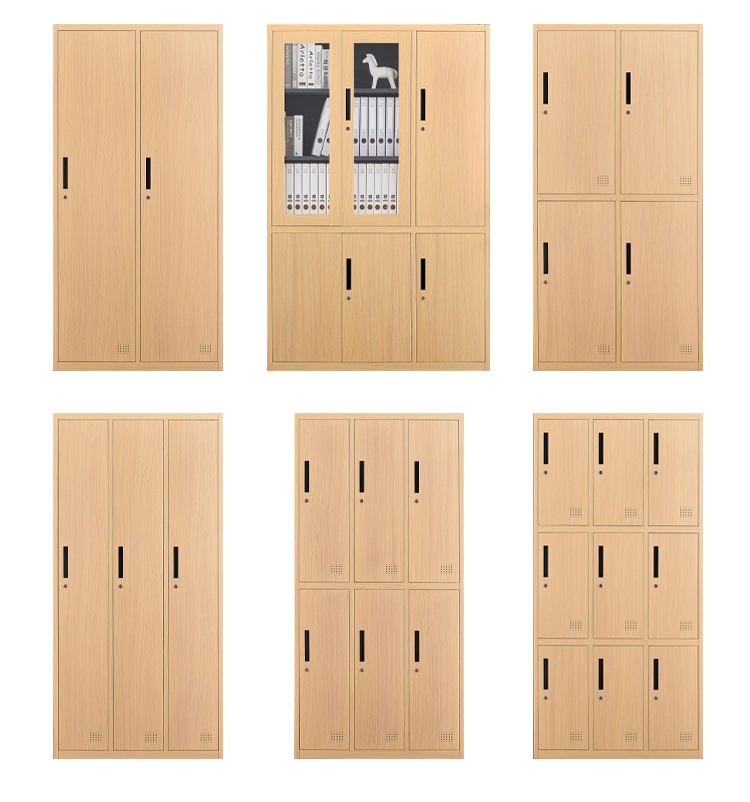 Factory Price Bedroom Wall Wardrobe Design Clothe 6 Door Wood Grain Locker Cabinet cheap metal wardrobe