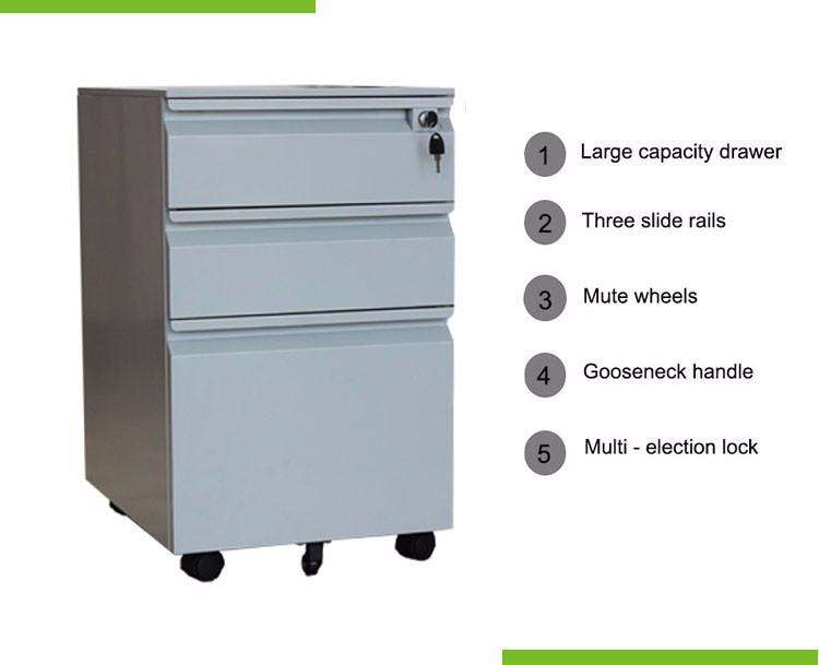 3-drawer mobile file cabinet vertical mobile pedestal cupboard small mobile storage cabinet