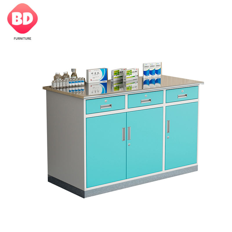 Modern minimalist design medicine metal steel cabinet for kindergarten and oral dental clinic with three doors and three draws