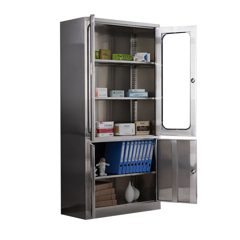 glass door stainless steel file storage cabinet for office and workshop