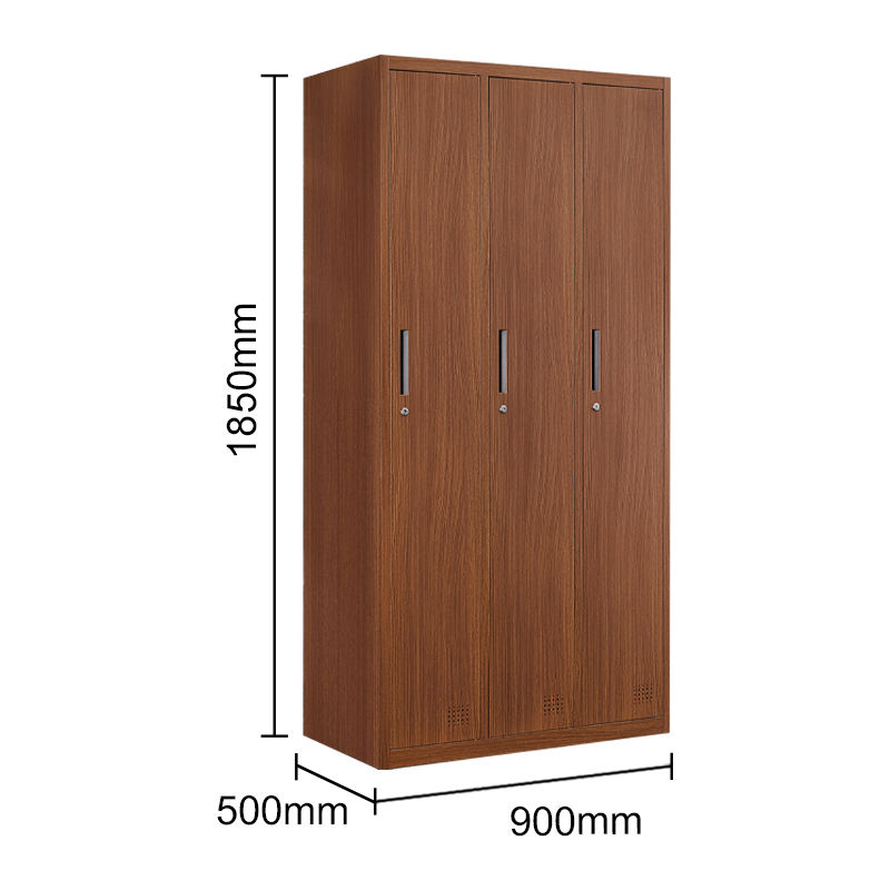 Hot sale 2 doors steel storage locker cabinet Factory printing reinforced transfer Wood Grain wardrobe