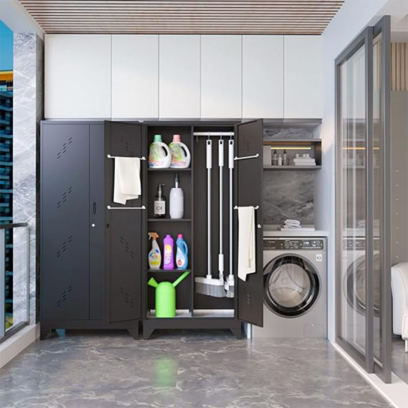 Lockable Broom Outdoor Storage Garden Tool Clean Cabinet Patio Cupboard Metal Office Furniture