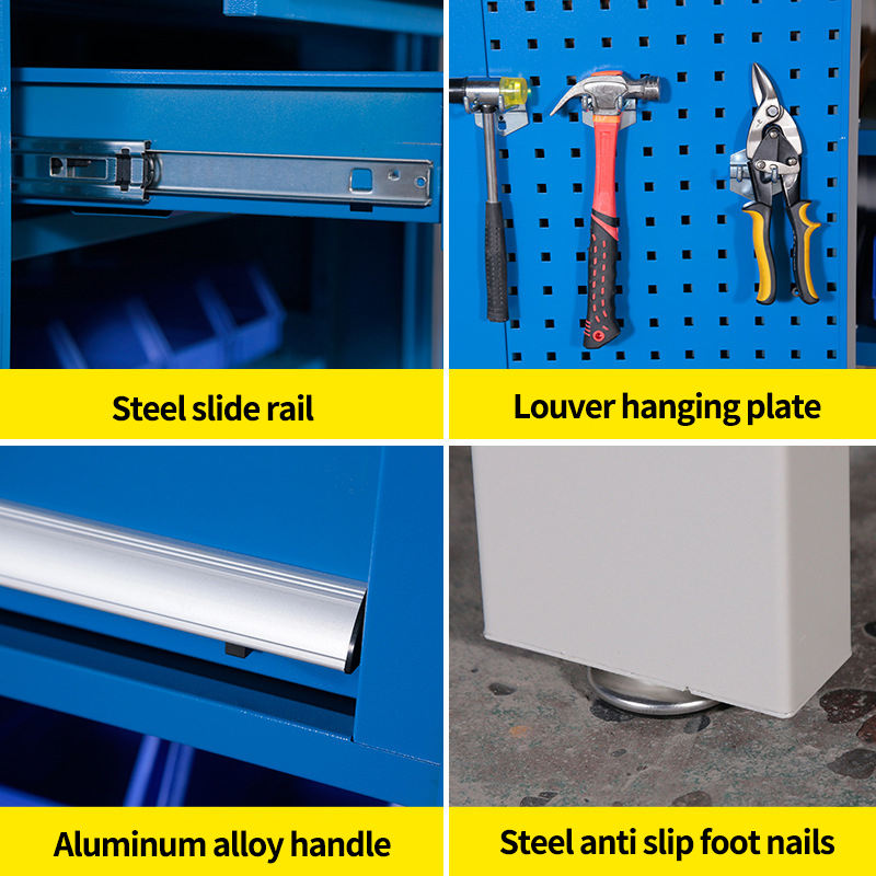 Industrial workbench table for workshop, heavy duty metal ESD workbench, metal tool workbench with drawers