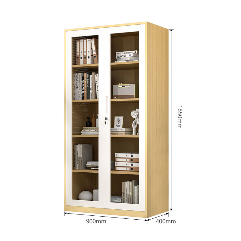 Office Use wood like Cabinet swing glass door wood grain metal filing cabinet with 4 adjustable shelves