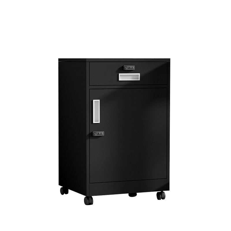 Discounted modern style office filing cabinet with one door and one drawer with wheels that can rotate freely
