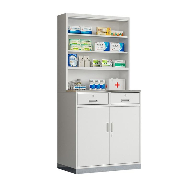 High-end doorless western medicine cabinet with stainless steel surface, medical room cabinet with multiple scenes