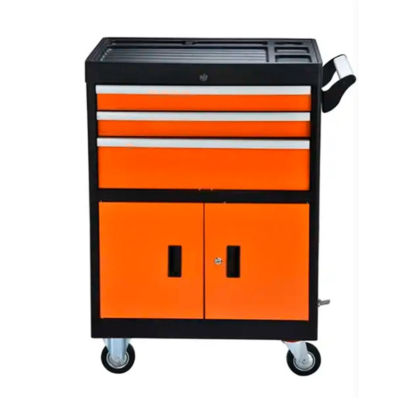 2 Drawers and 2 Doors Mobile Tool Cabinet Tin Tool Car Rolling Metal Trolley Multi-function Cart