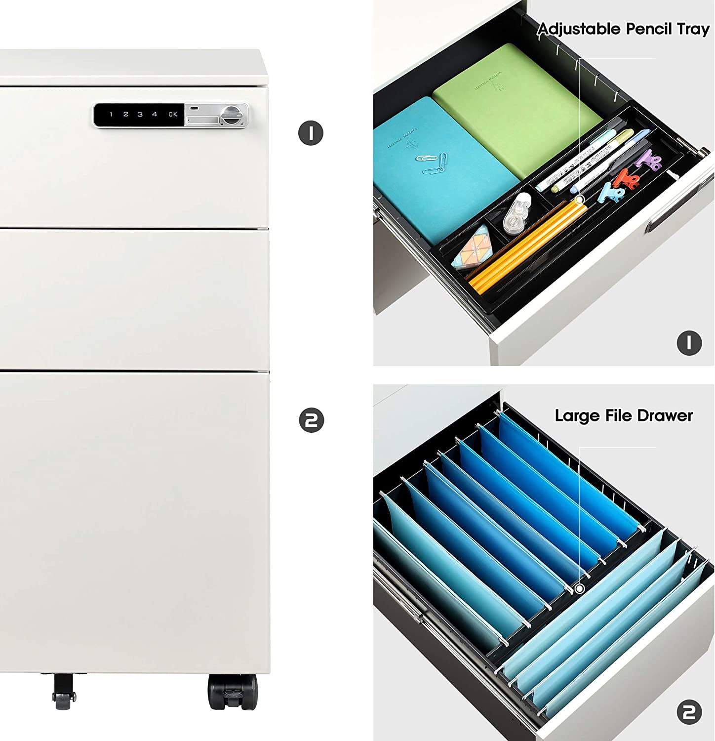 Mobile cabinet pedestal under desk office mobile 3 drawers metal with lock and wheels piedistallo