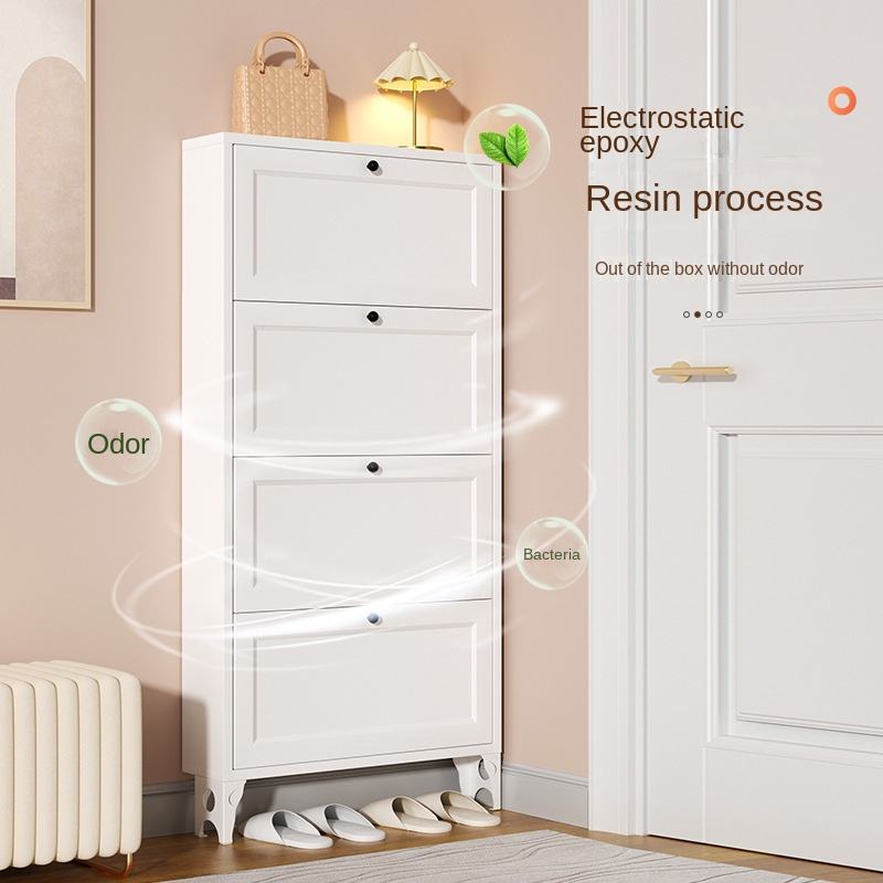Factory Direct Sales Rattan Shoe Cabinet with 2 / 3 / 4 Flip Drawers Metal Door Narrow Shoe Storage Cabinet for Entryway