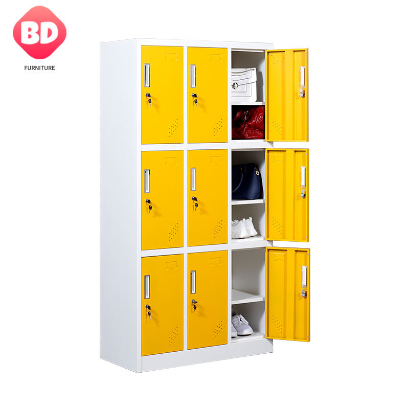 lockers gym Factory Direct Colorful 9 Door Steel Cabinet Locker Metal Wardrobes School Clothes Cabinets