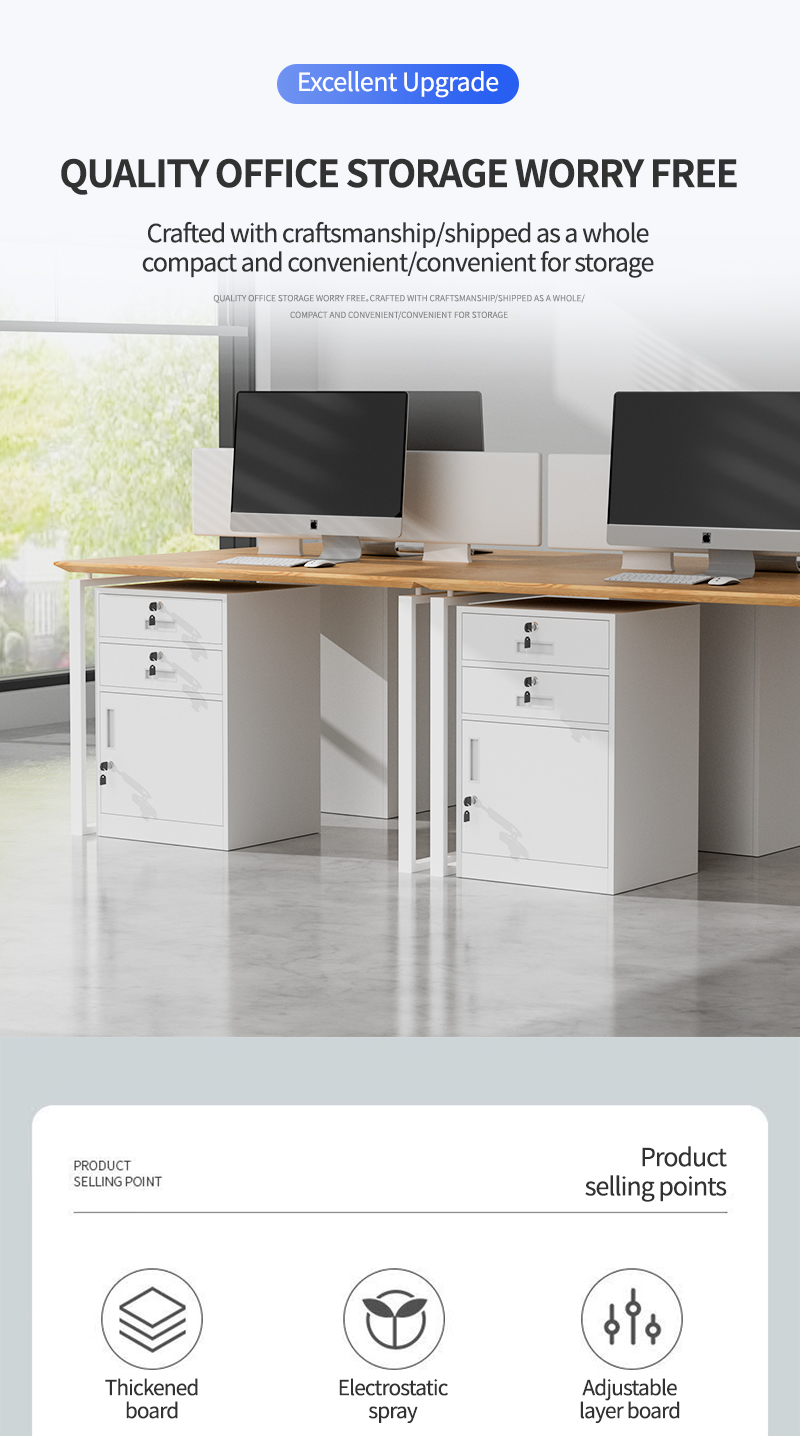 Office storage cabinets with computers.