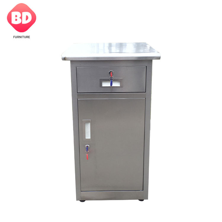 Stainless steel bedside cabinet for home and hospical, medical furniture drawer cabinet,patientstorage bedside cabinet with lock