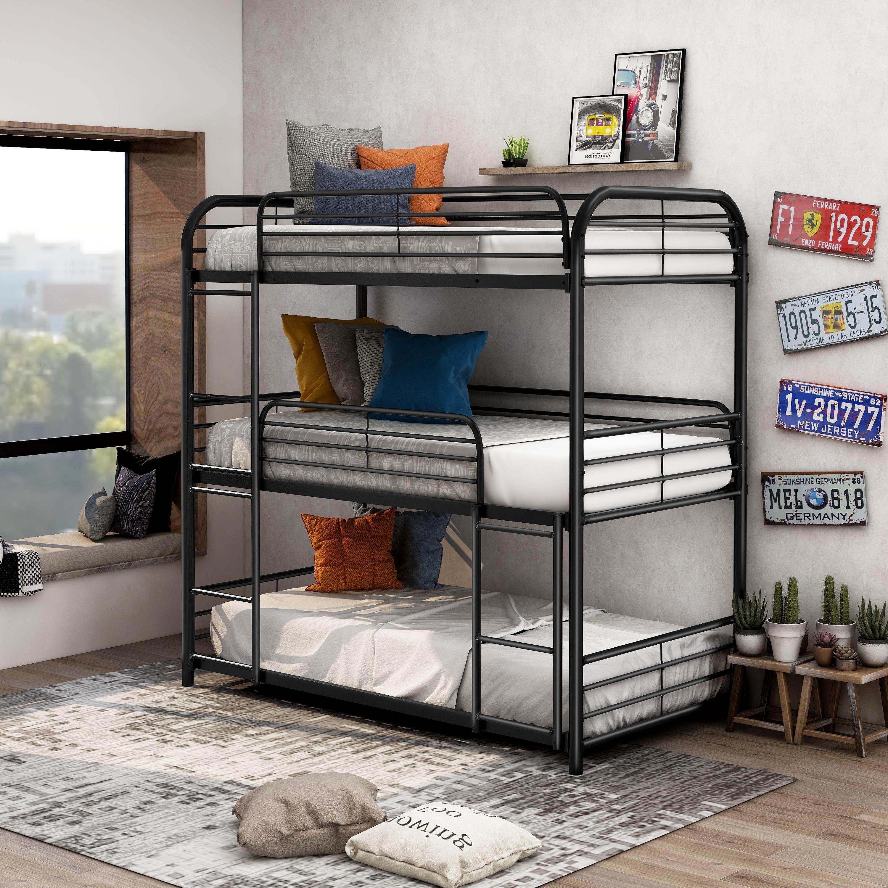 Three layers bunk bed triple for adults metal frame Steel bunk bed
