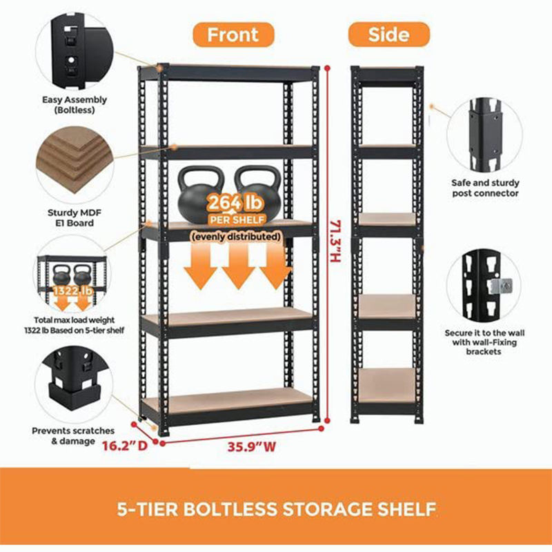 Industrial Black Storage Adjustable Warehouse Shelf Heavy Duty Metal Boltless Shelving five layers heavy duty boltless shelving