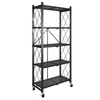 5 tier metal foldable storage rack with wheels, metal shelf organizer display rack for balcony kitchen, slim storage rack
