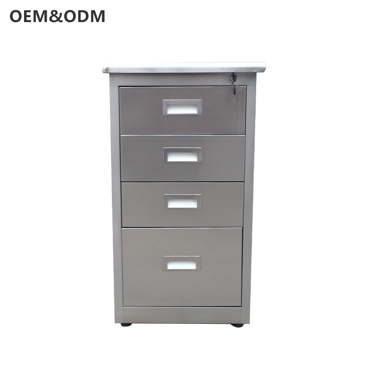 Modern stainless steel office cabinet with 4 drawers, high quality underdesk steel cabinet, non-slip metal steel cupboard