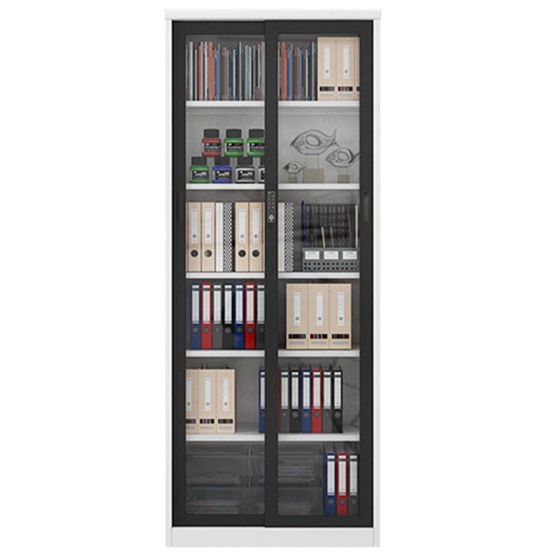 Manufactory 2000*800*400 Slide Glass Door Lockable Metal Shelf Steel Storage Book