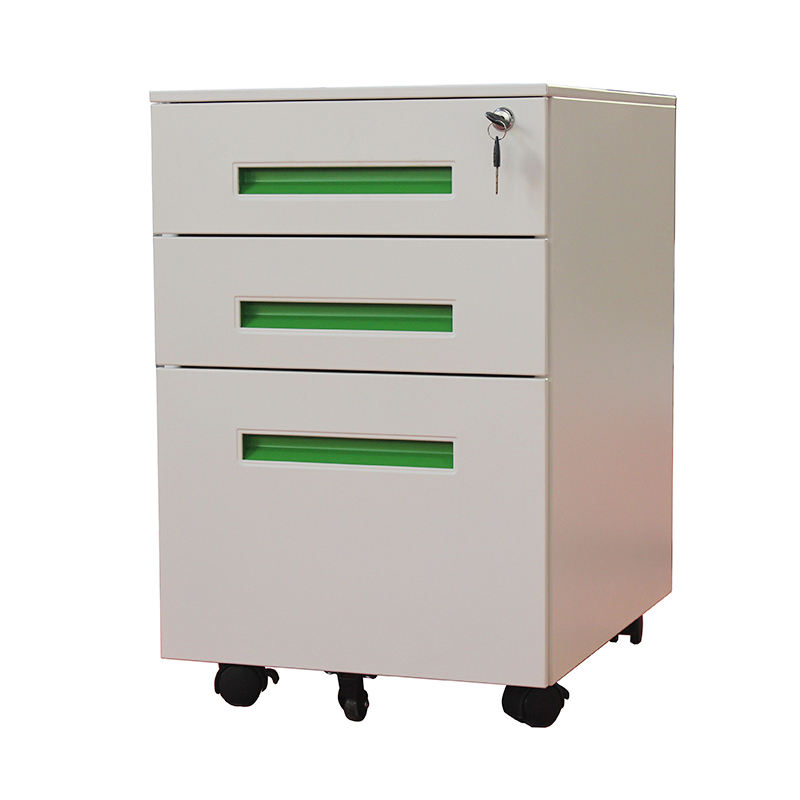 Vertical 3 drawer fireproof metal storage steel mobile pedestal cabinet with and wheels