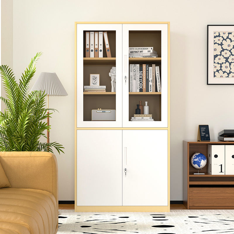 China Factory Vertical Metal Storage Wood Grain Cabinet Glass Doors Large Filing Cabinets for Hospital Office