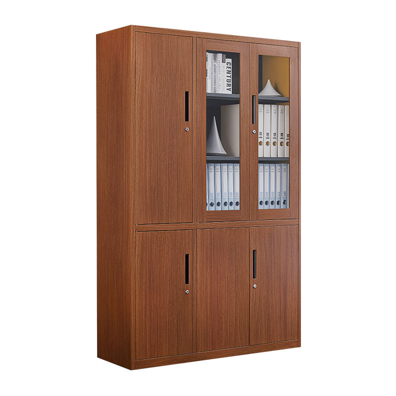 Modern storage custom steel cabinet metal office wood grain transfer printing filing furniture bookcase