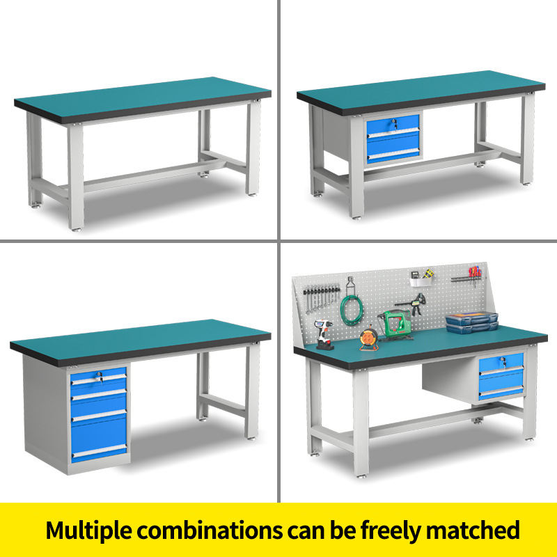 Metal steel workbench with 2 drawer and light, antistatic tool workbench for lab and workshop, custom assemble workbench