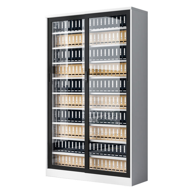 2 Doors metal environmental file storage cabinet, adjustable steel file cabinet with glass door, sliding design document cabinet