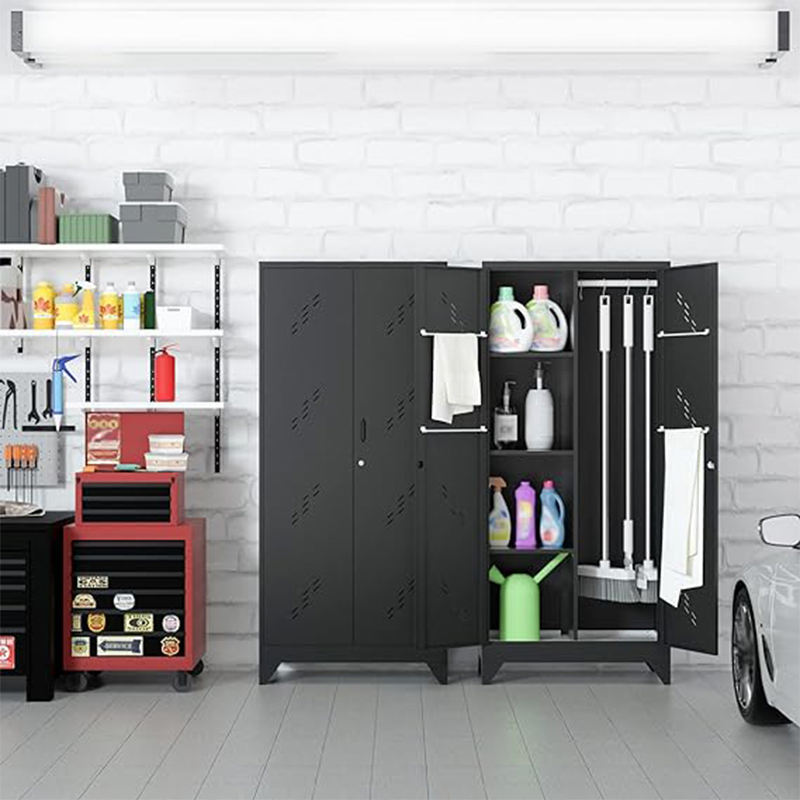 Lockable Broom Outdoor Storage Garden Tool Clean Cabinet Patio Cupboard Metal Office Furniture