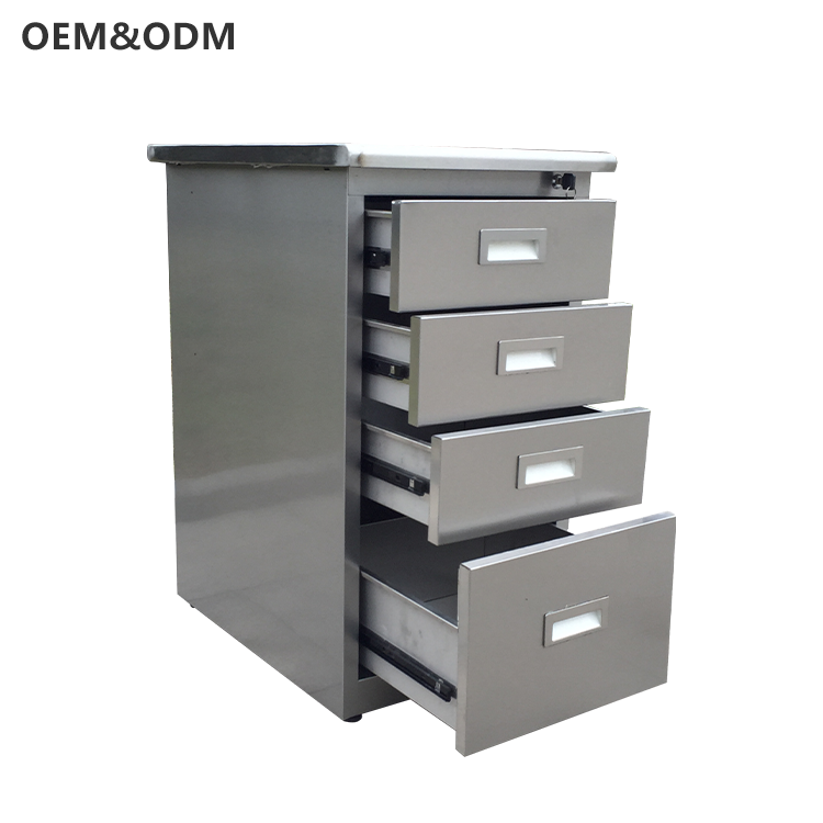 Modern stainless steel office cabinet with 4 drawers, high quality underdesk steel cabinet, non-slip metal steel cupboard