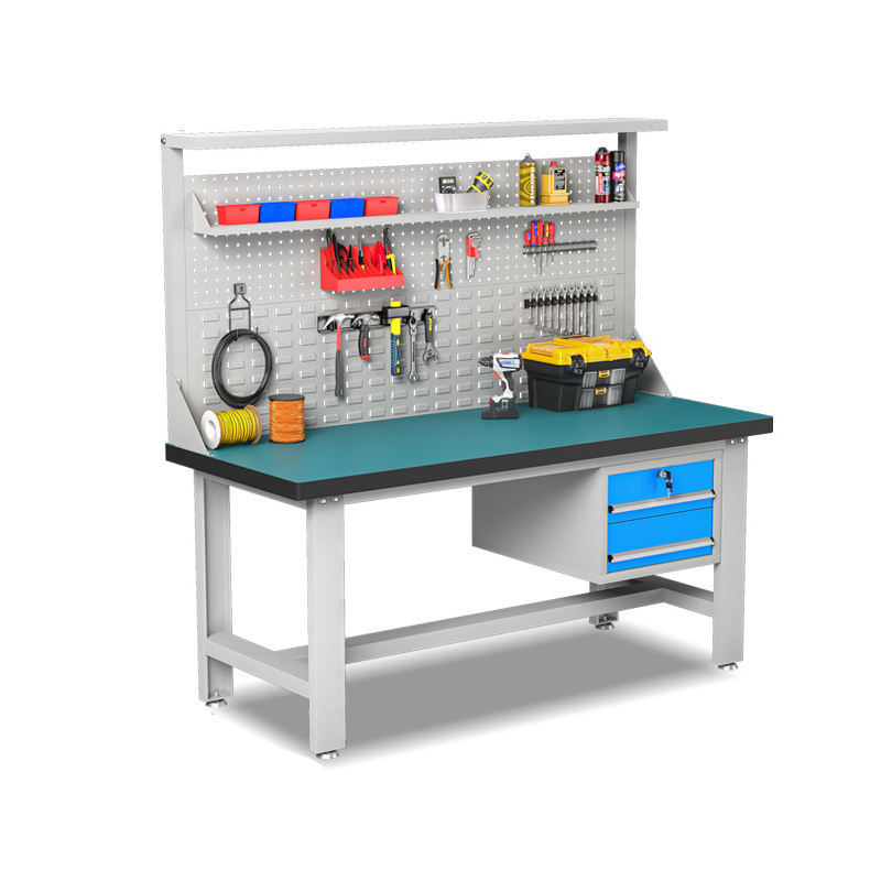 Professional multiple storage workbench for lab and workshop, metal steel ESD industrial workbench with light and drawer