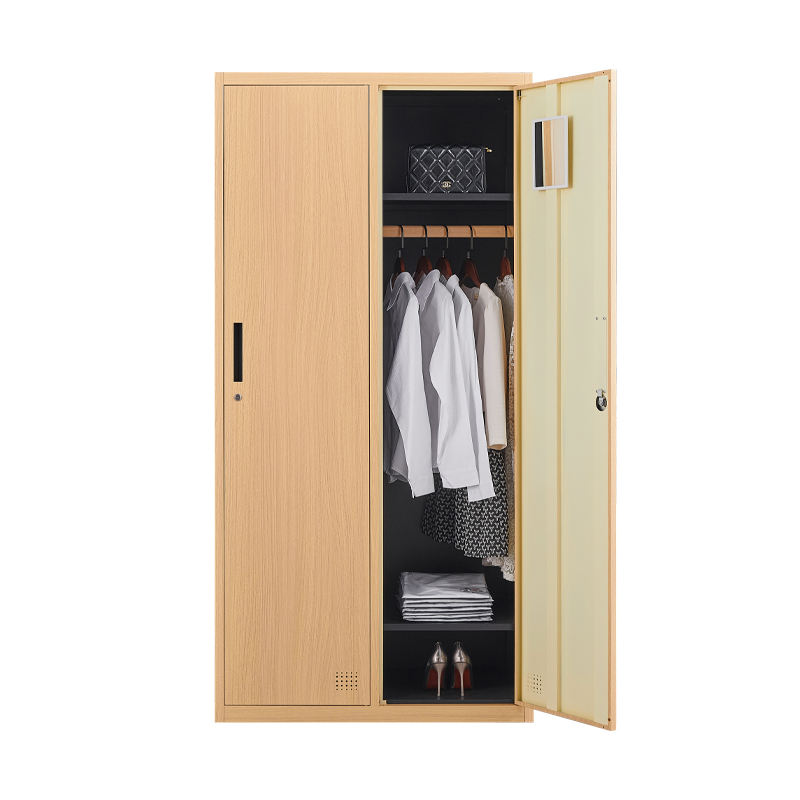 Hot sale Space Saving 2 doors metal sports beach wardrobe locker Wood Like Cabinet