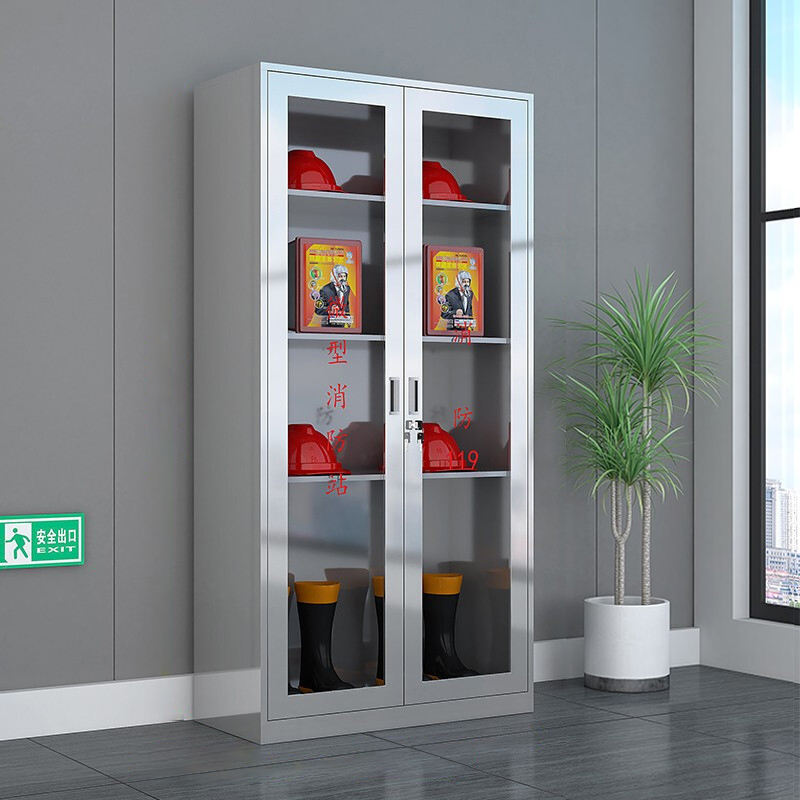Fire Control Cabinet 201/304 Stainless Steel Mini Fire Station Transparent Tempered Glass Fire Extinguisher Tool Cabinet