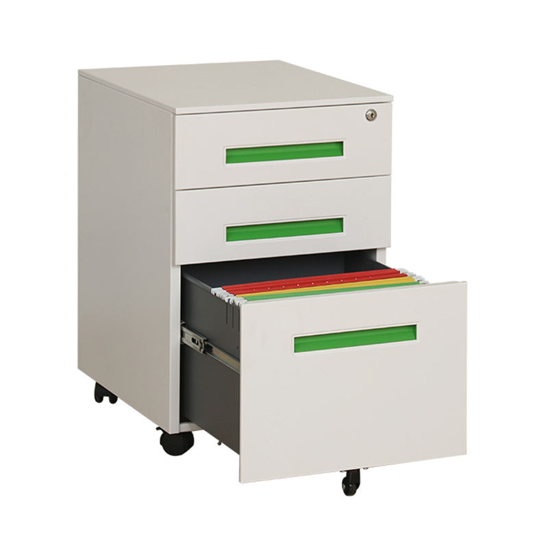 Vertical 3 drawer fireproof metal storage steel mobile pedestal cabinet with and wheels