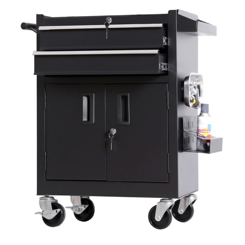 2 Drawers and 2 Doors Mobile Tool Cabinet Tin Tool Car Rolling Metal Trolley Multi-function Cart