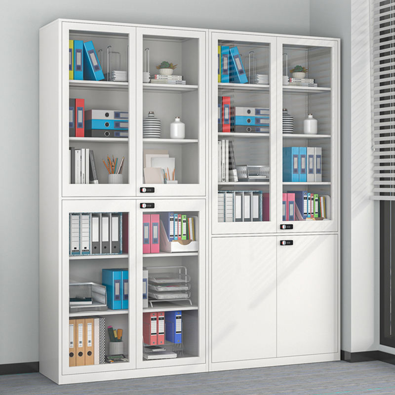 Modern style storage cabinet combination lock metal storage cabinet with glass door and drawer