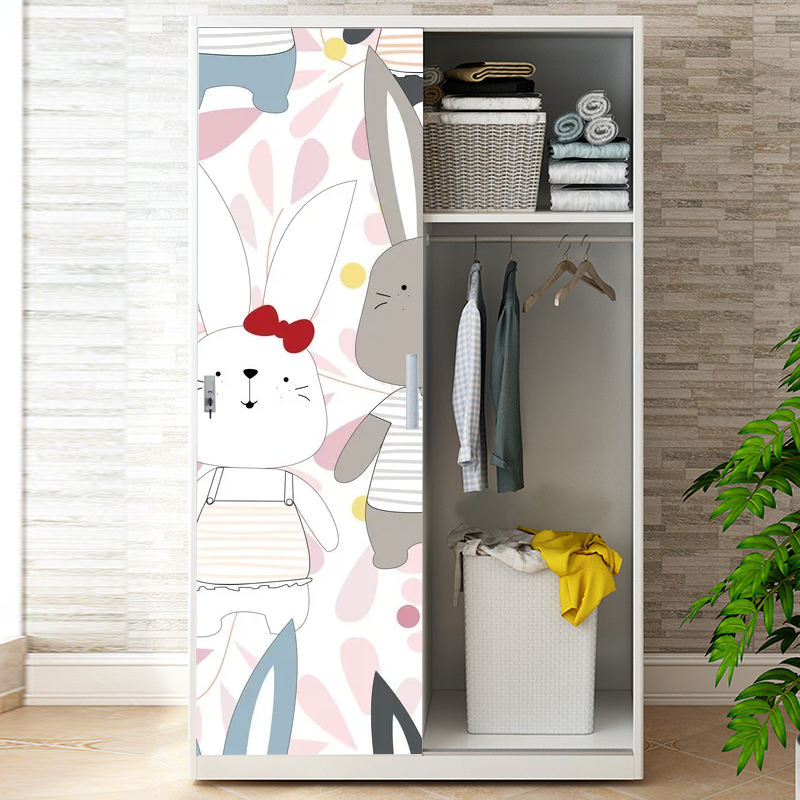 Wholesale Price Sliding Door Detachable Steel Design Printed Pattern Metal Wardrobe clothes cabinet