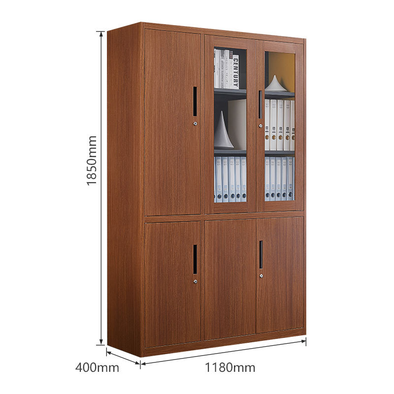 Modern storage custom steel cabinet metal office wood grain transfer printing filing furniture bookcase