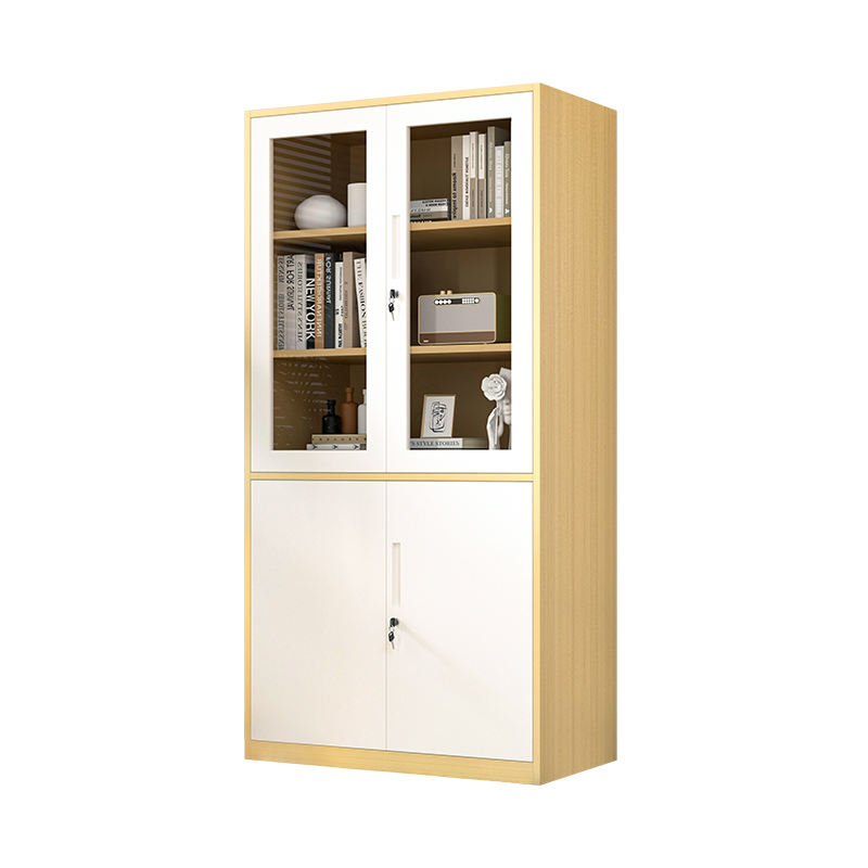China Factory Vertical Metal Storage Wood Grain Cabinet Glass Doors Large Filing Cabinets for Hospital Office
