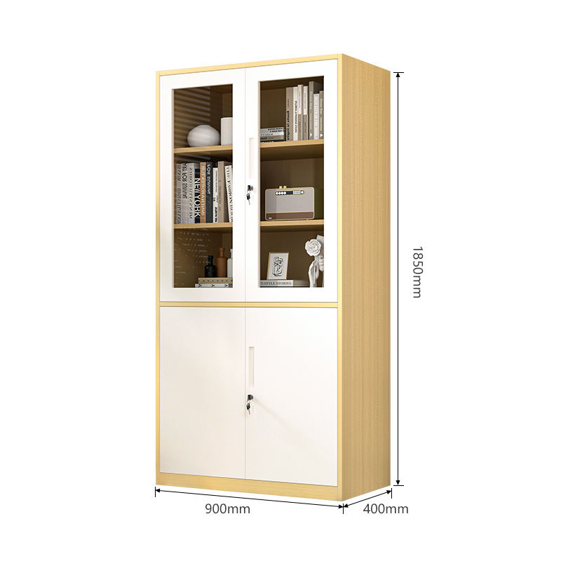 China Factory Vertical Metal Storage Wood Grain Cabinet Glass Doors Large Filing Cabinets for Hospital Office