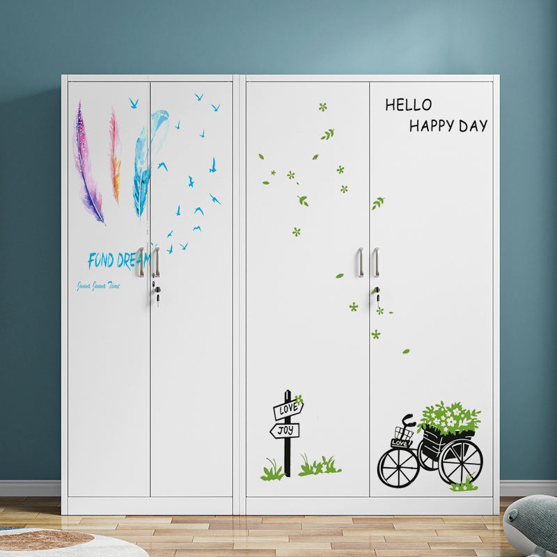 low price two door locker various patterns sliding door printed cabinet Metal lockers in various styles