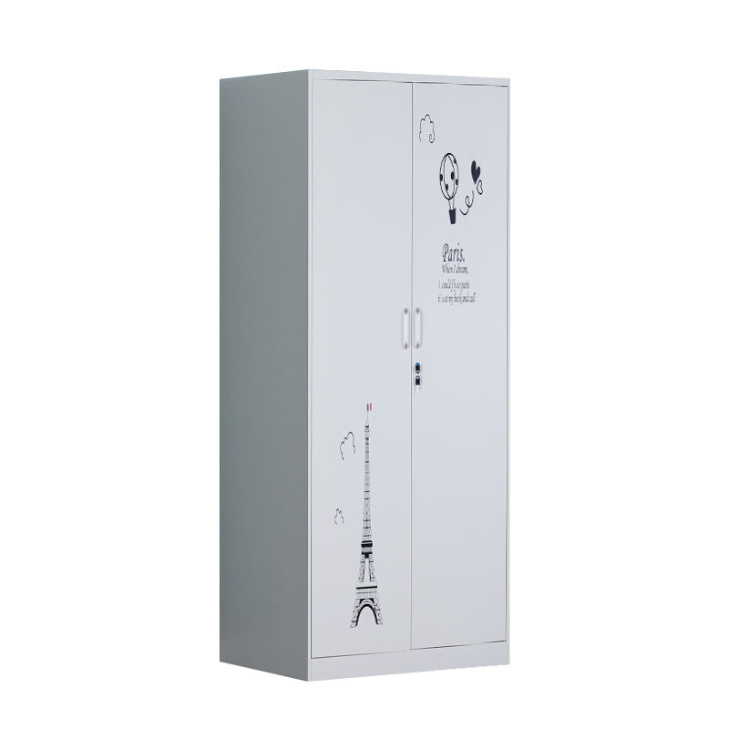 Double-door white printed cabinet bedroom high-value wardrobe