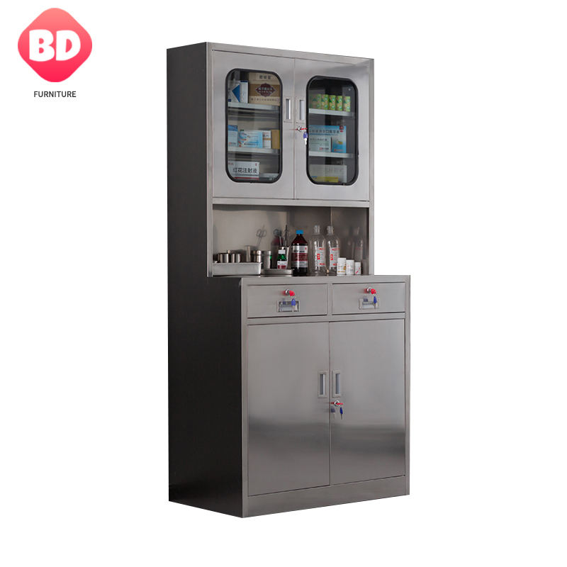 hospital glass door stainless steel file storage cabinet for office and workshop
