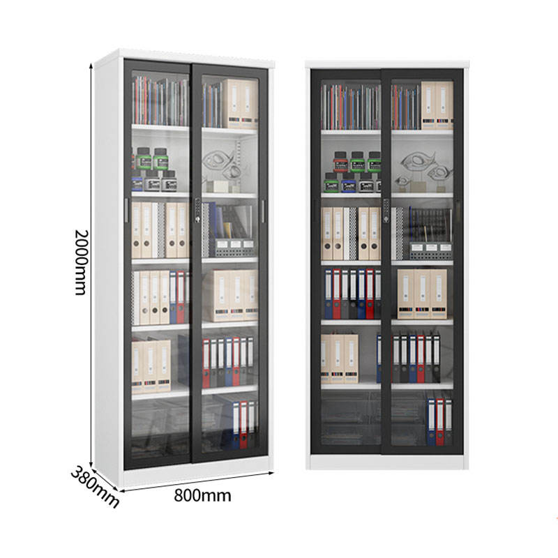 Manufactory 2000*800*400 Slide Glass Door Lockable Metal Shelf Steel Storage Book