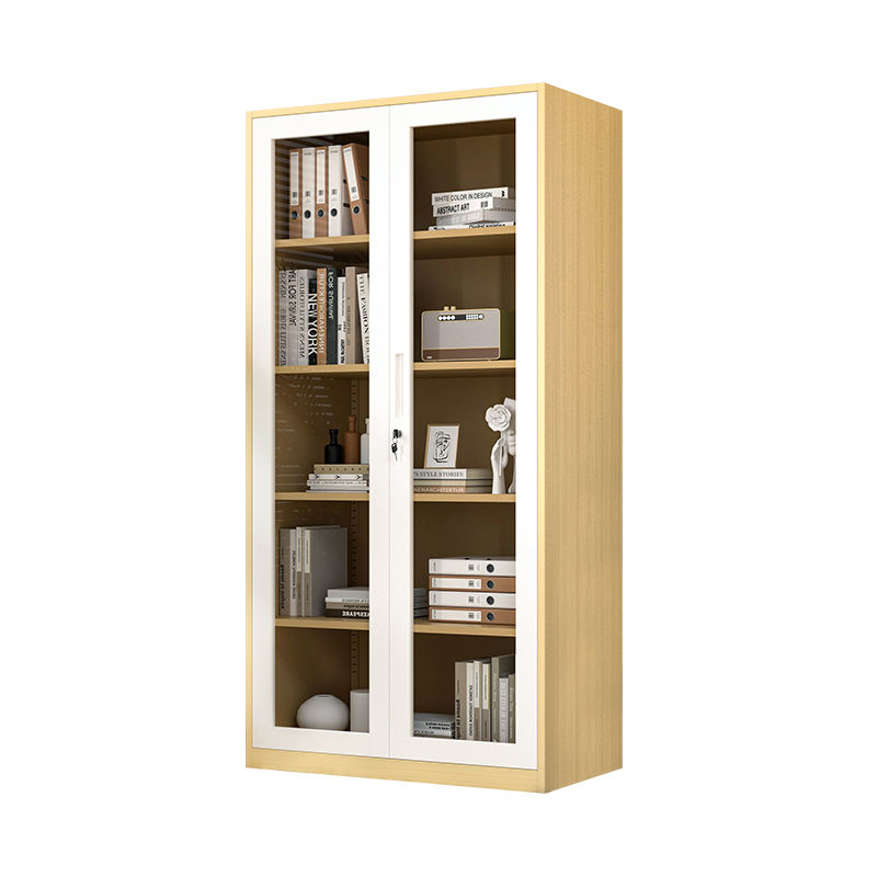 Office Use wood like Cabinet swing glass door wood grain metal filing cabinet with 4 adjustable shelves