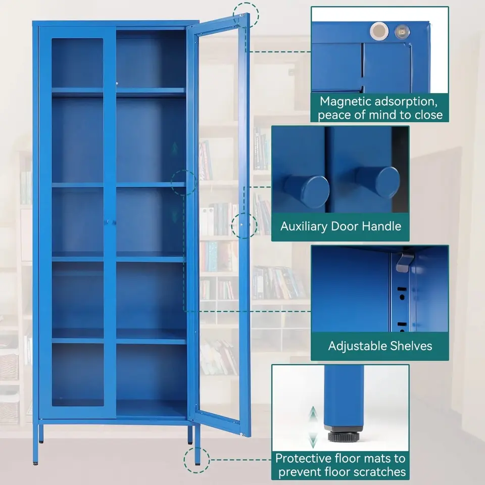 Hot Selling Home High Foot Metal Bookcase Single 2 Doors Cabinet Steel Storage Cabinet
