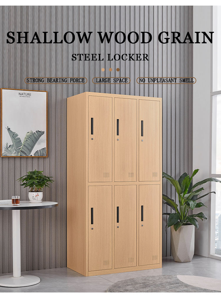Factory Price Bedroom Wall Wardrobe Design Clothe 6 Door Wood Grain Locker Cabinet cheap metal wardrobe